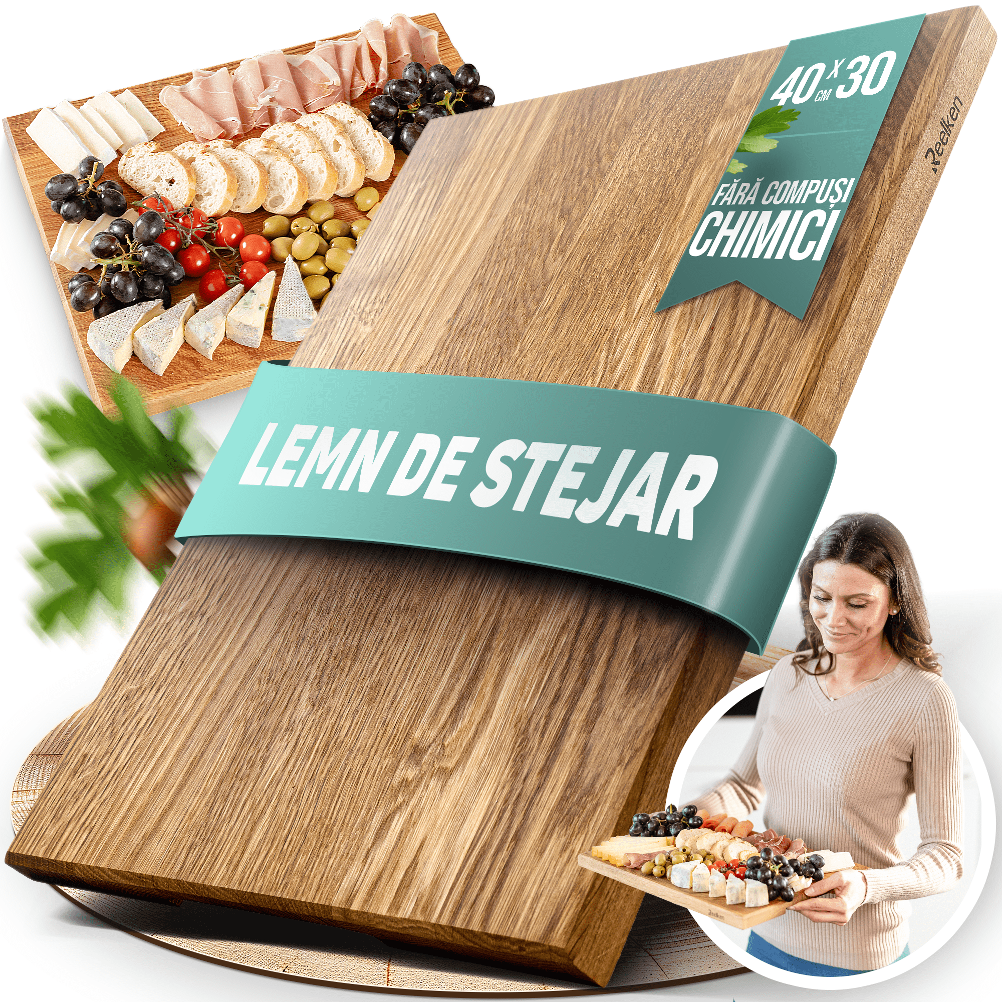 Tocator profesional din lemn de stejar 30x40x2 cm