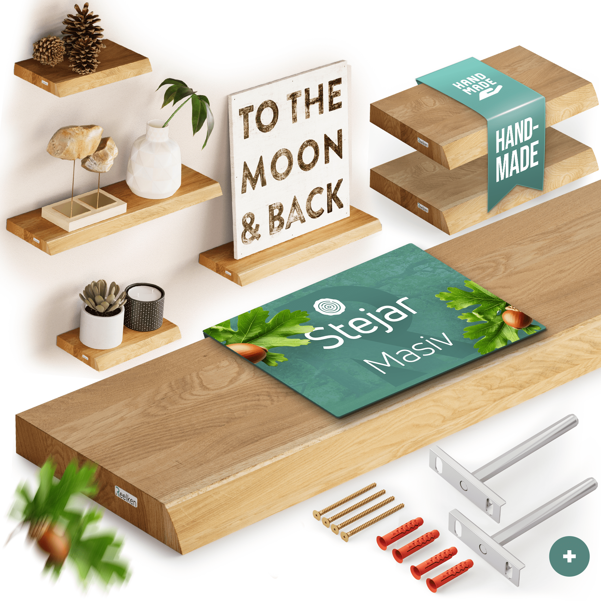 Półka ścienna z litego drewna dębowego z naturalnymi krawędziami 40×22×4 cm