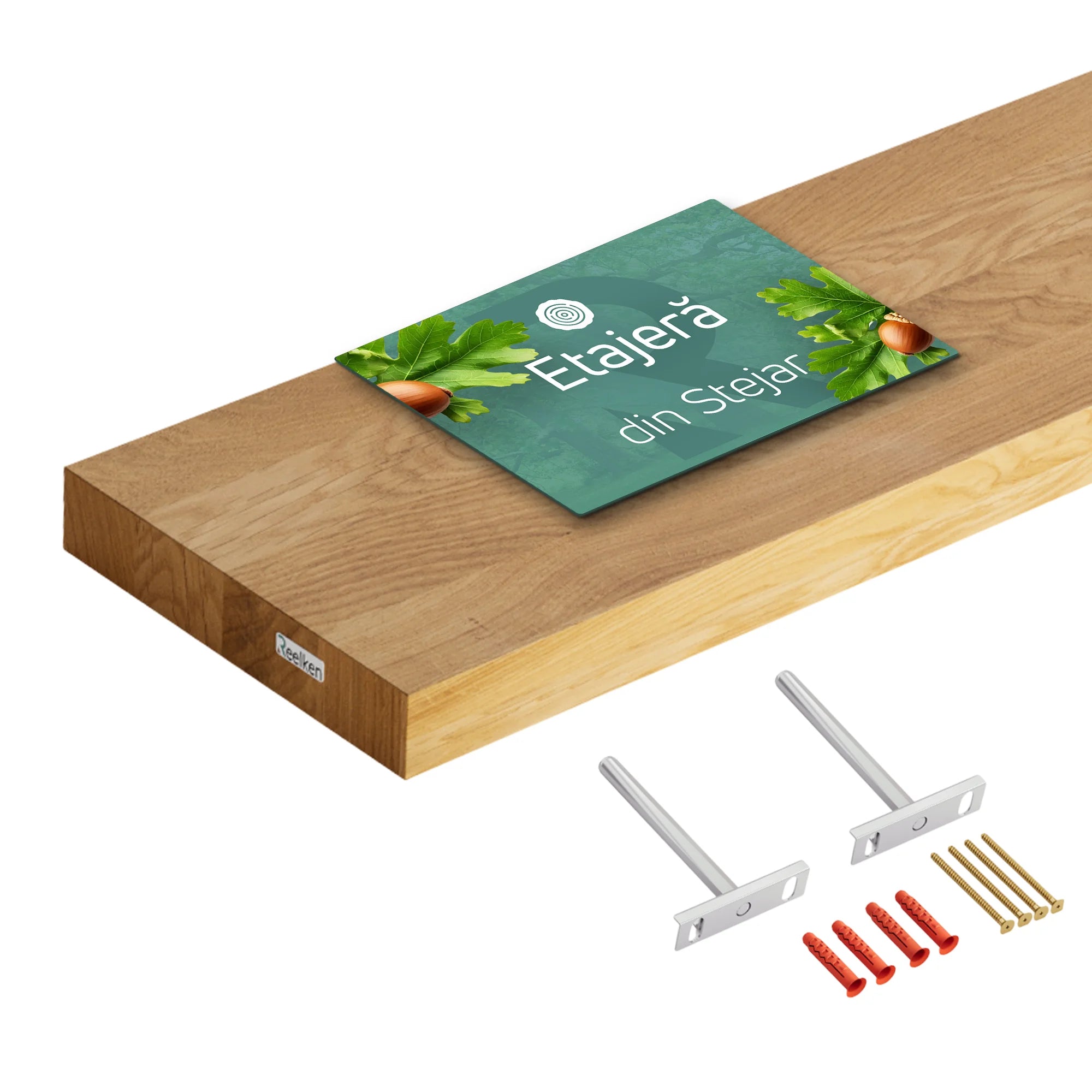 Półka ścienna z litego drewna dębowego – proste krawędzie 60×22×4 cm