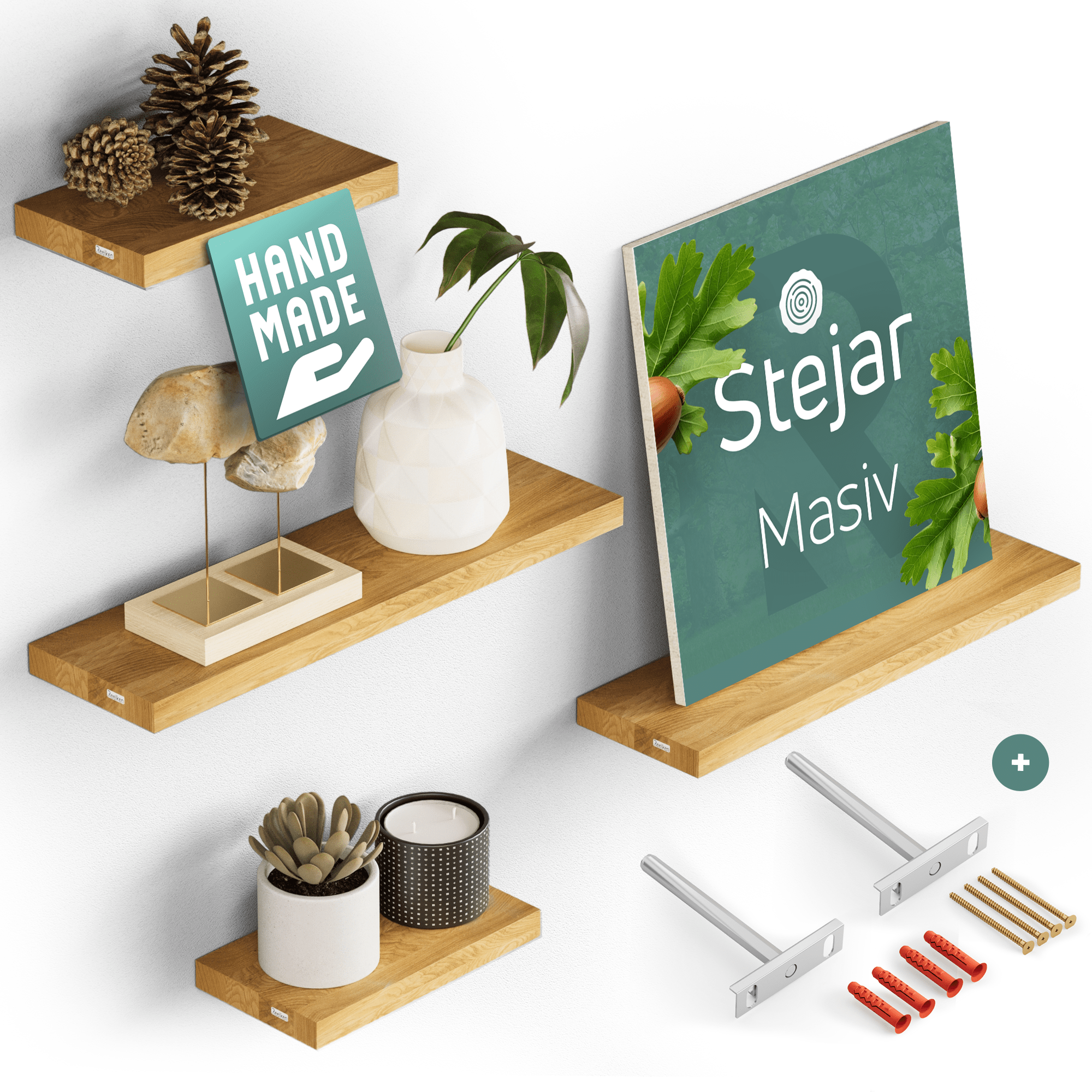 Półka ścienna z litego drewna dębowego – krawędzie proste 40×22×4 cm