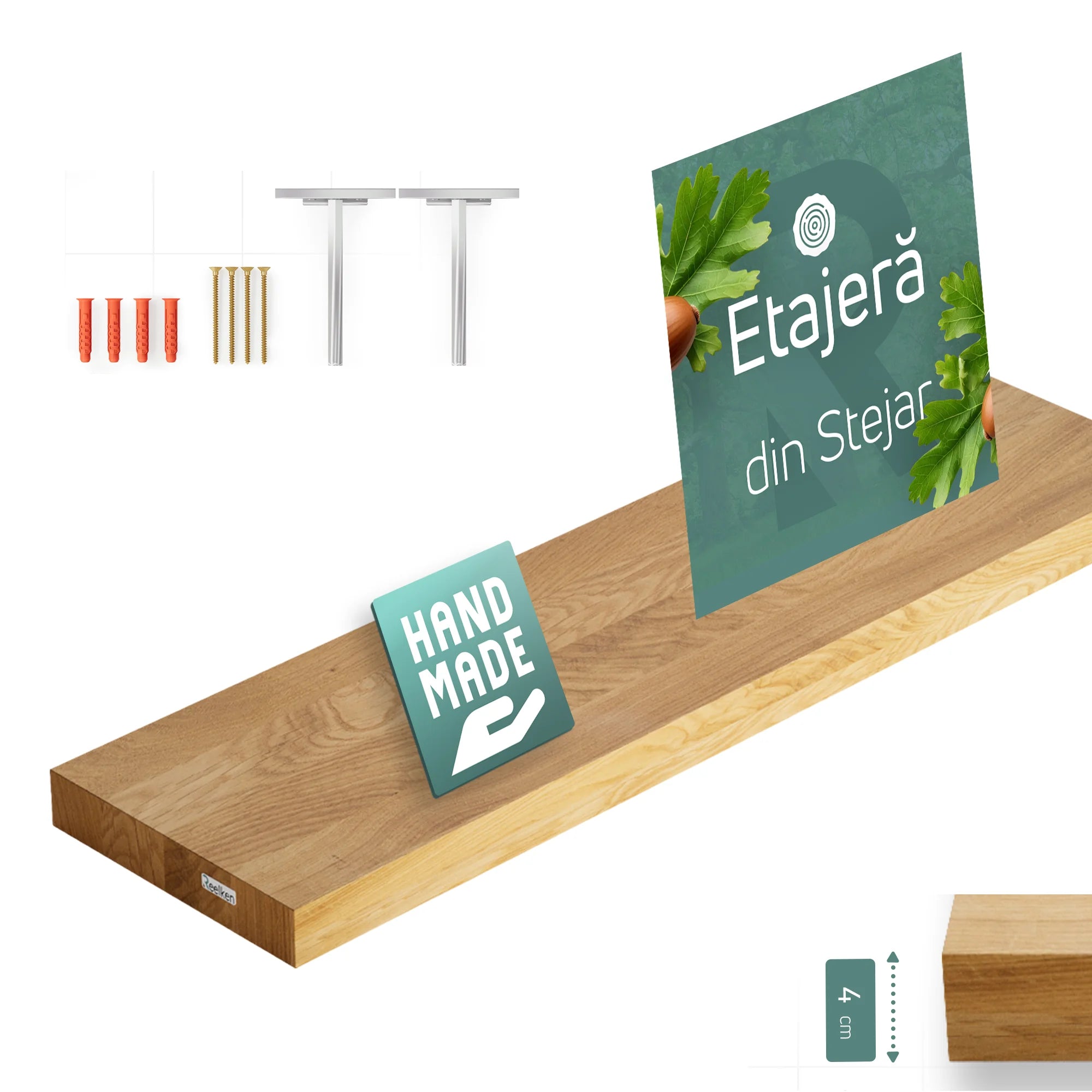 Półka ścienna z litego drewna dębowego – krawędzie proste 100×22×4 cm