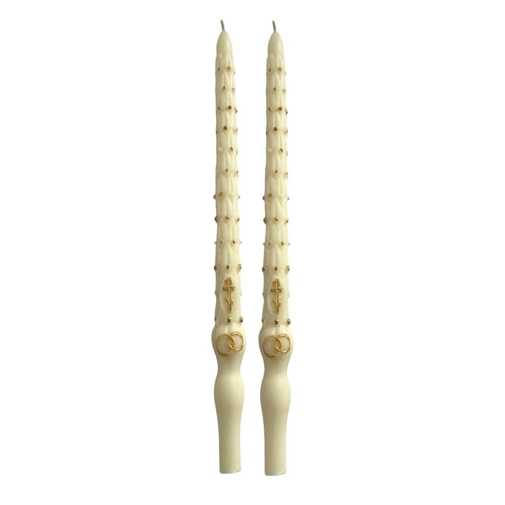Lumanari de nunta din parafina cu decor auriu - set 2buc