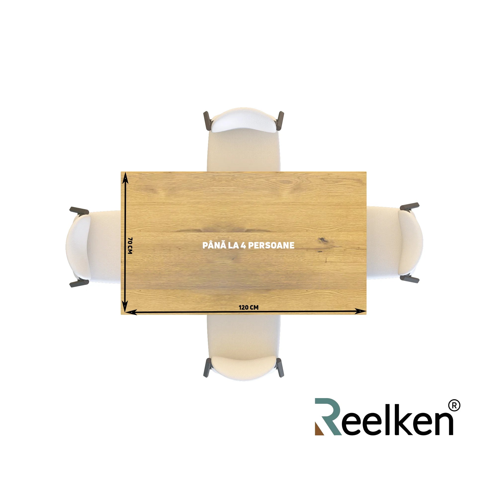 Stół drewniany z litego dębu 120×70 cm – Klasyczny stół do jadalni dla 4 osób | Reelken