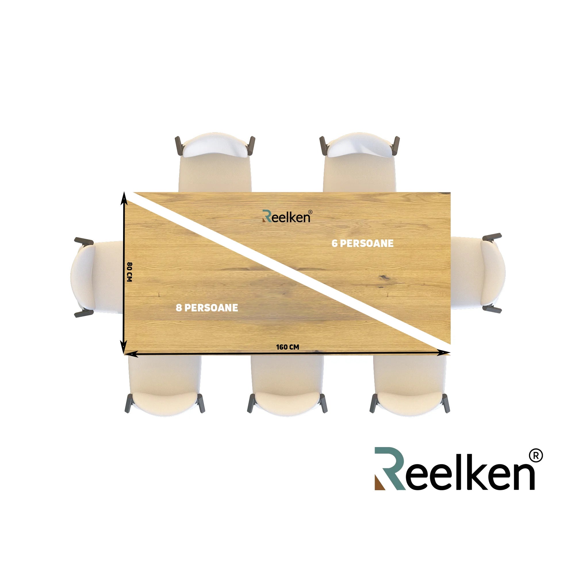 Blat drewniany z litego dębu – model klasyczny 160×80×4 cm (4 osoby) | Reelken
