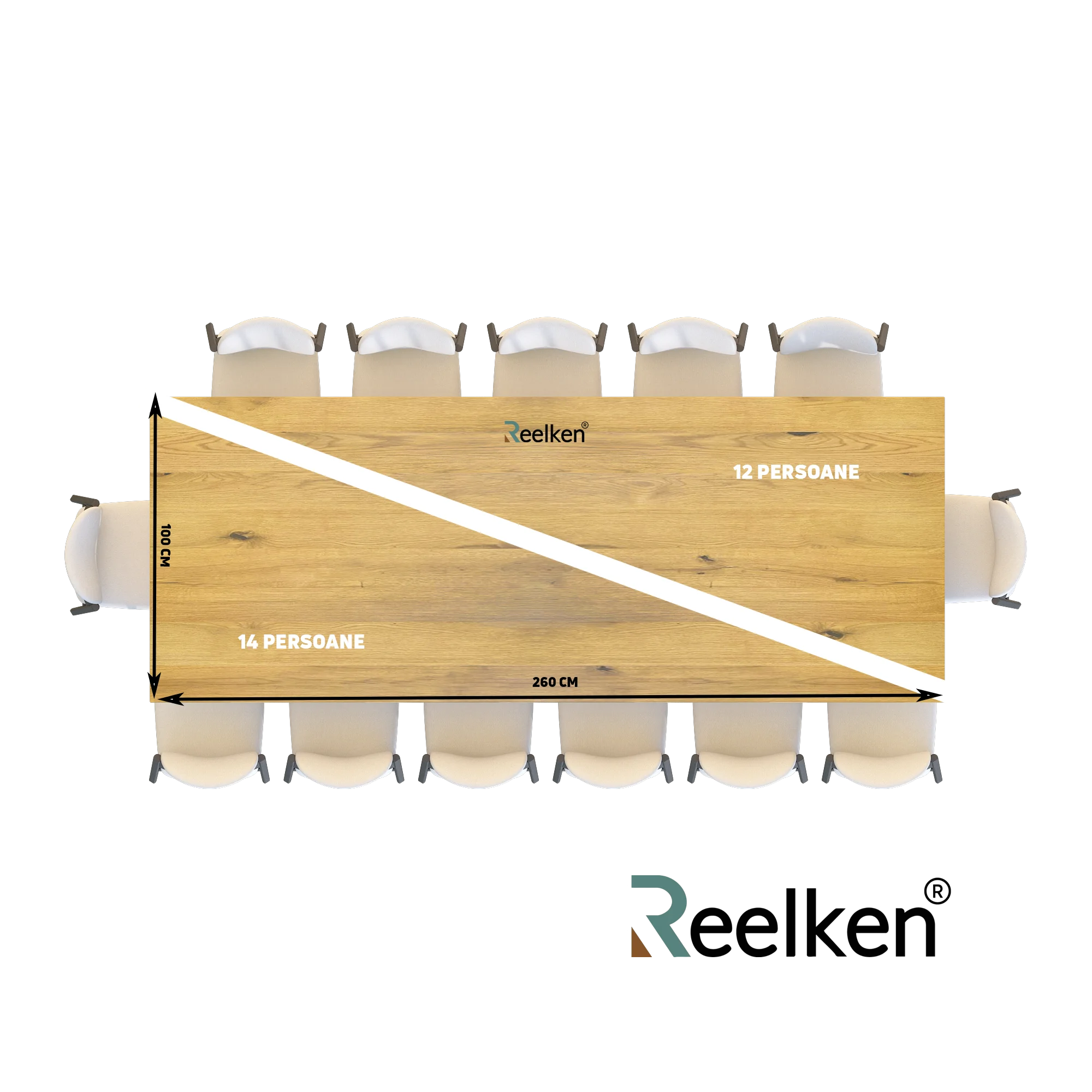 Blat de masa din stejar model rustic - 12 persoane-260x100x4cm