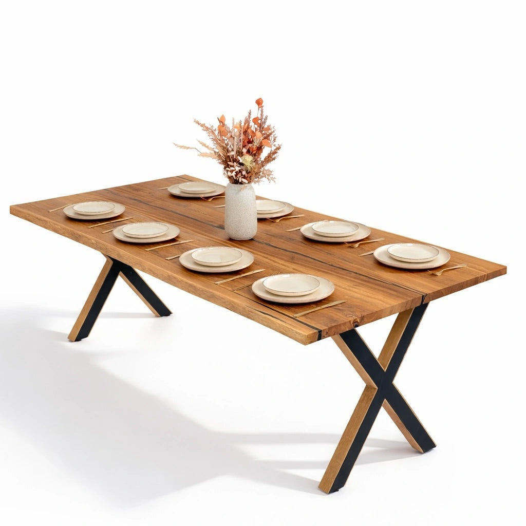 Stół z litego dębu premium z żywicą epoksydową – model rustykalny dla 10 osób – 240x100x4 cm