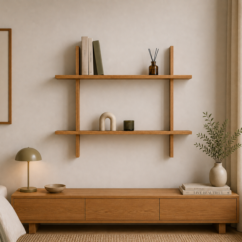 Półka ścienna Matrix z litego drewna dębowego – 80x70x2 cm