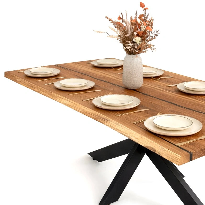 Stół z litego dębu premium z żywicą epoksydową – model rustykalny dla 10 osób – 220x100x4 cm