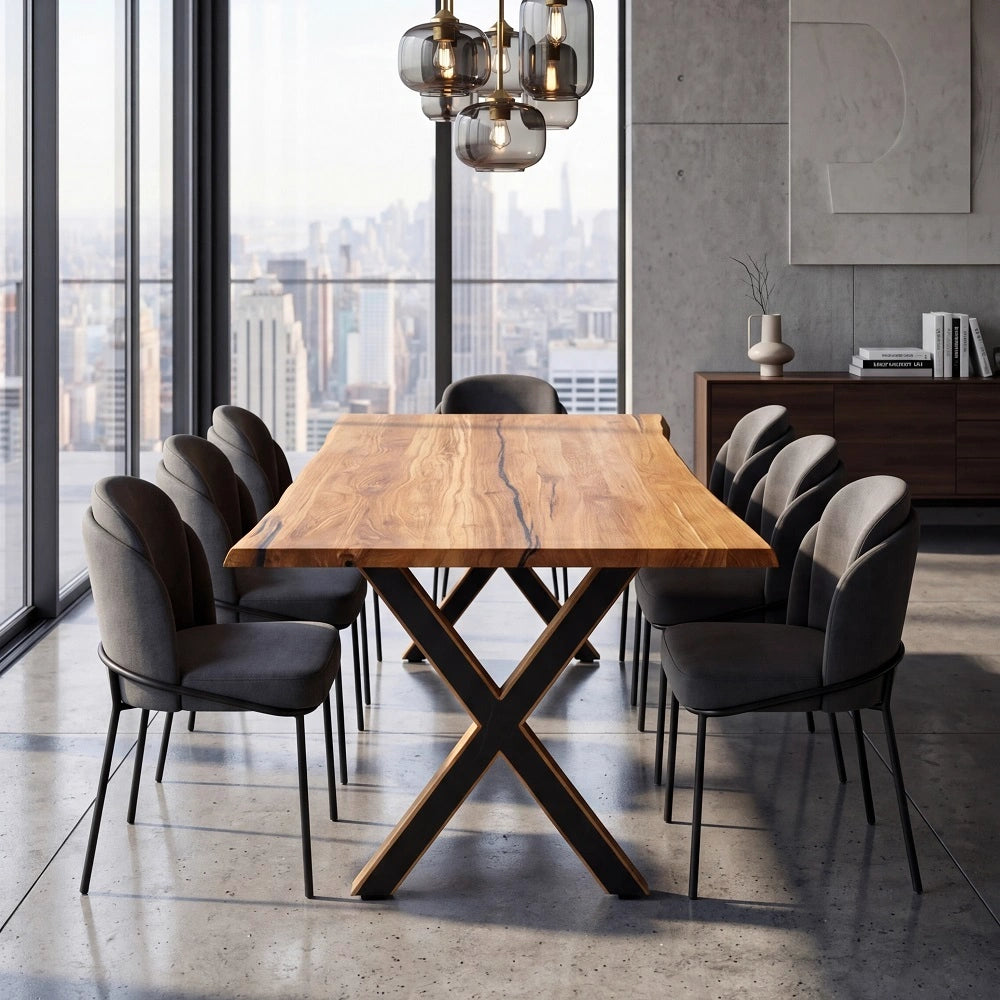 Stół z litego dębu premium z żywicą epoksydową – model rustykalny dla 10 osób – 240x100x4 cm
