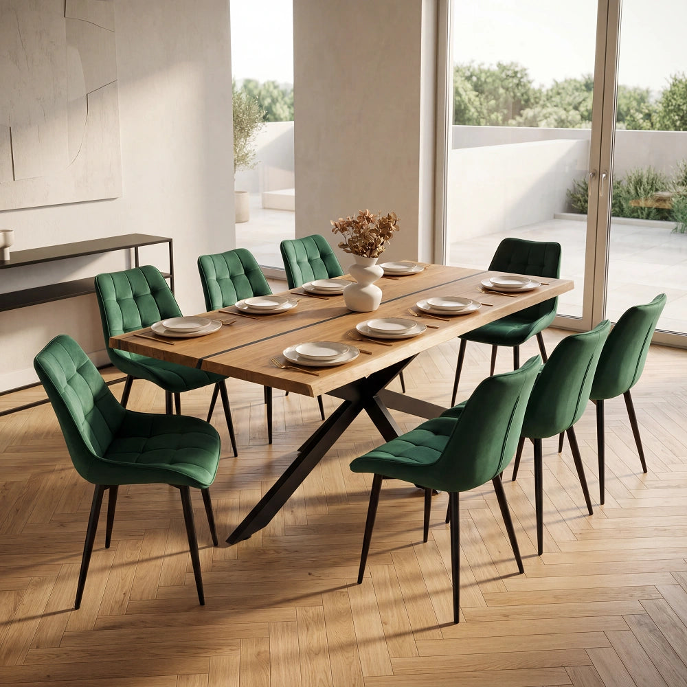 Stół z litego dębu premium z żywicą epoksydową – model rustykalny dla 10 osób – 220x100x4 cm