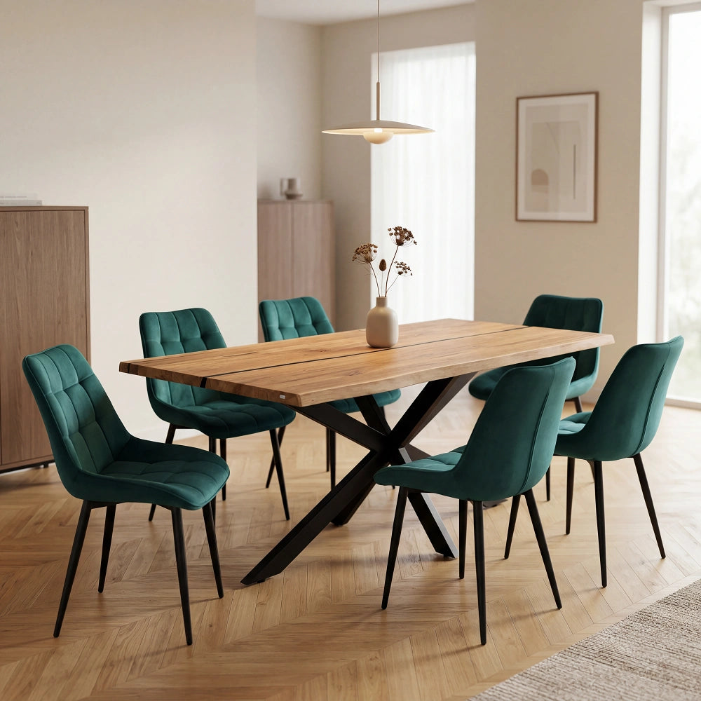 Stół z litego dębu premium z żywicą epoksydową – model rustykalny dla 4 osób – 140x80x4 cm