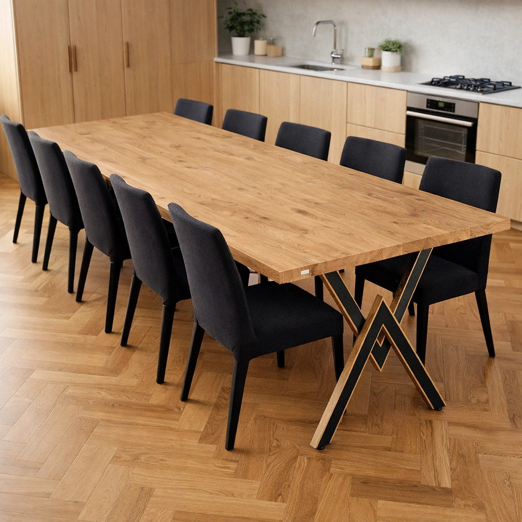 Stół drewniany z litego dębu 220×100 cm – Klasyczny stół do jadalni dla 10 osób | Reelken