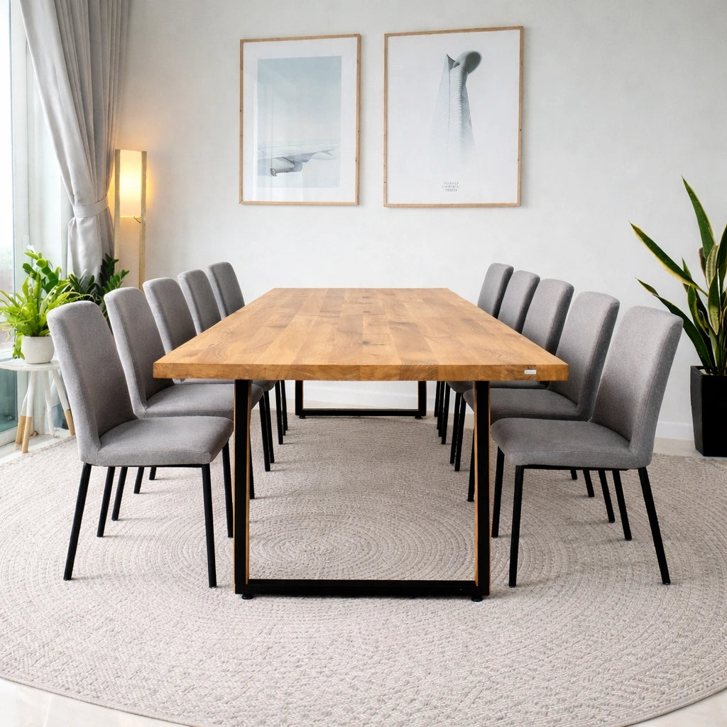 Stół drewniany z litego dębu 220×100 cm – Klasyczny stół do jadalni dla 10 osób | Reelken