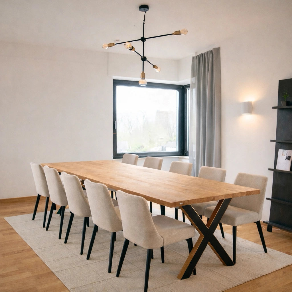 Stół drewniany z litego dębu 220×100 cm – Klasyczny stół do jadalni dla 10 osób | Reelken