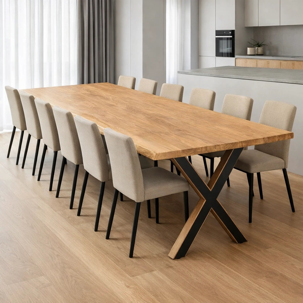 Stół drewniany z litego dębu 260×100 cm – Rustykalny stół do jadalni dla 12 osób | Reelken