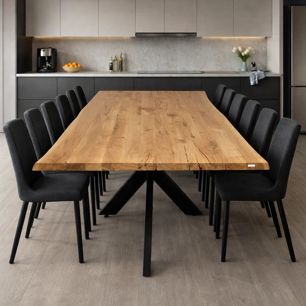 Stół drewniany z litego dębu 260×100 cm – Rustykalny stół do jadalni dla 12 osób | Reelken