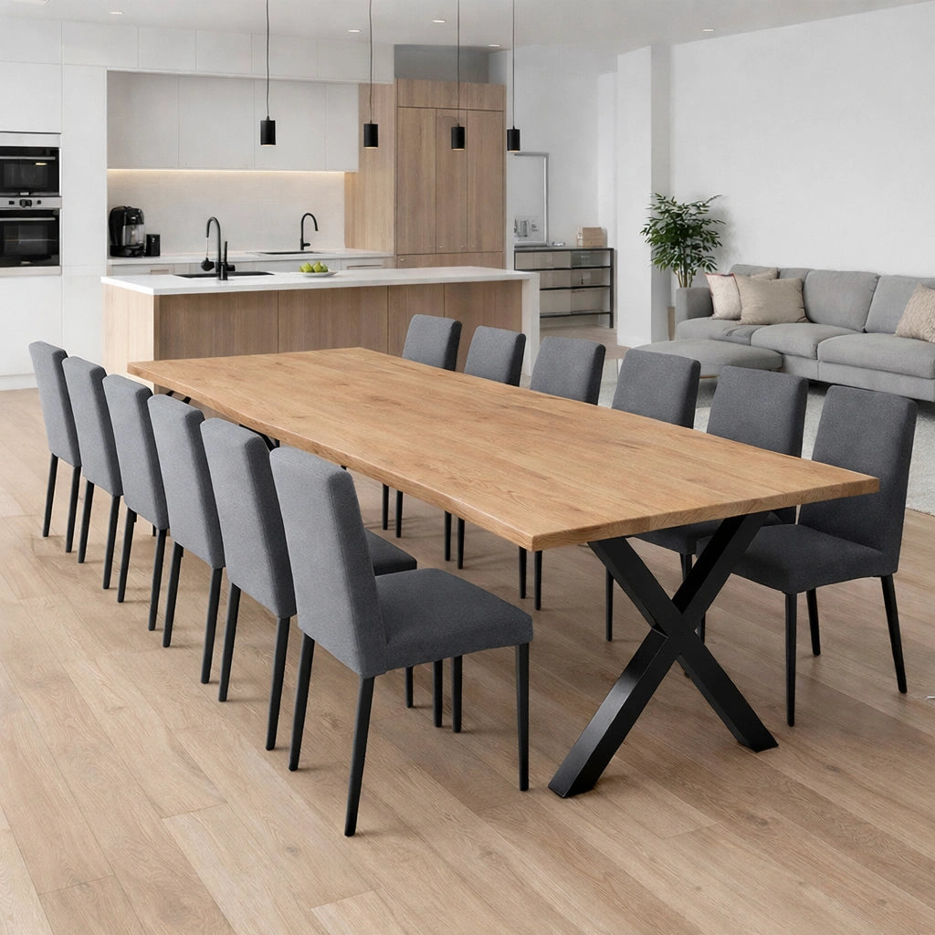 Stół drewniany z litego dębu 260×100 cm – Rustykalny stół do jadalni dla 12 osób | Reelken