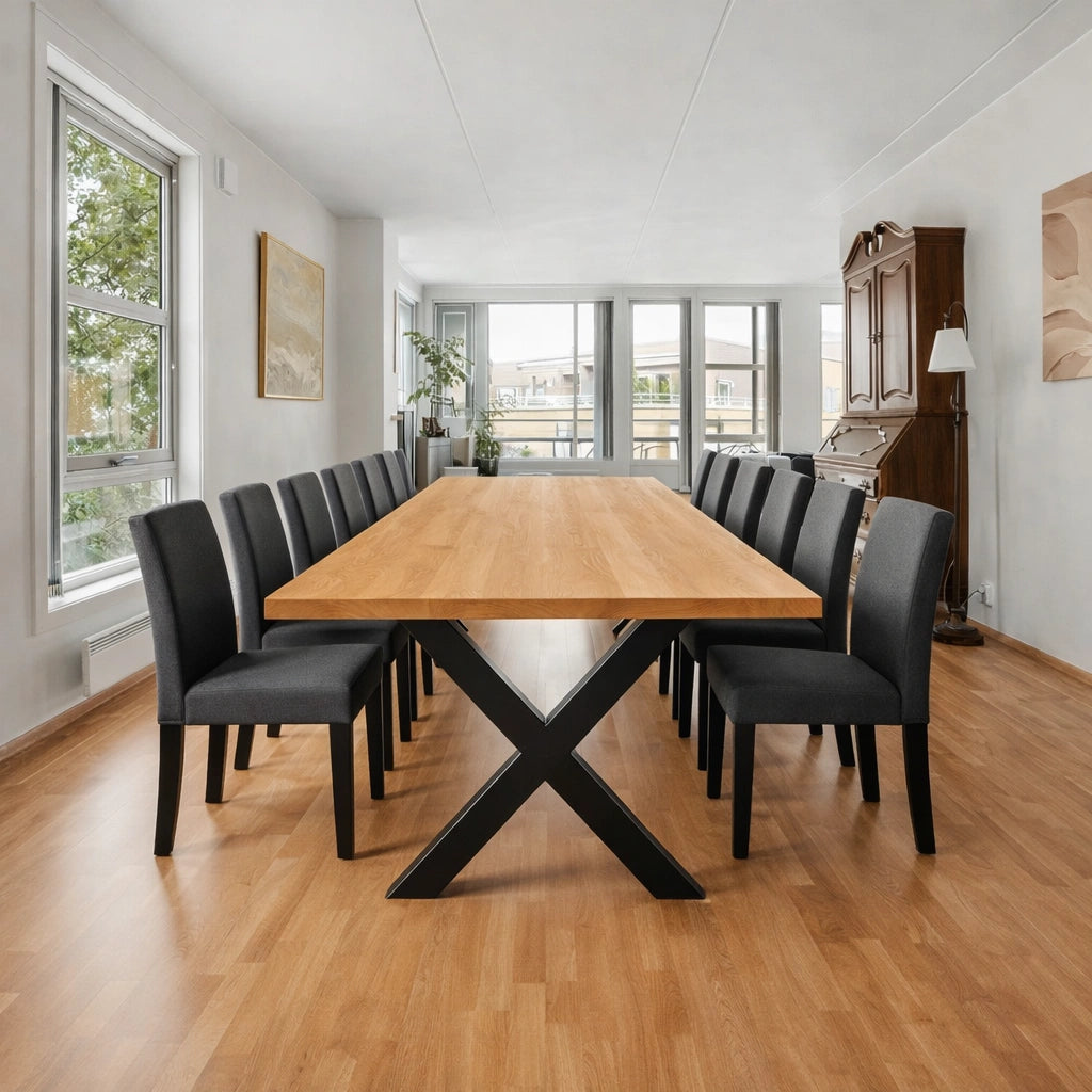 Stół drewniany z litego dębu 280×100 cm – Klasyczny stół do jadalni dla 14 osób | Reelken