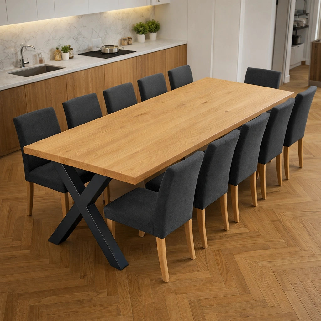 Stół drewniany z litego dębu 220×100 cm – Klasyczny stół do jadalni dla 10 osób | Reelken