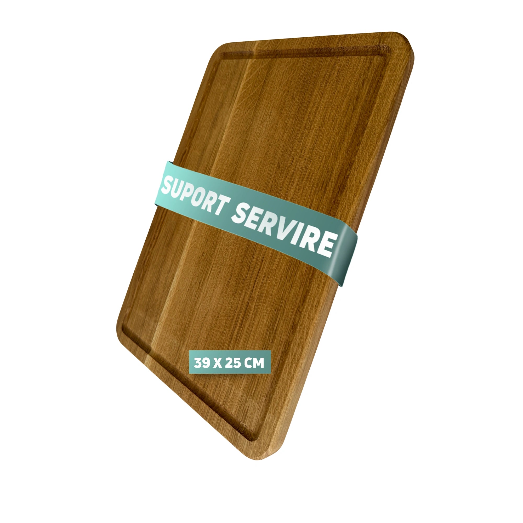 Suport de Lemn de Stejar pentru Servire – Dreptunghiular cu Canale pentru Lichide