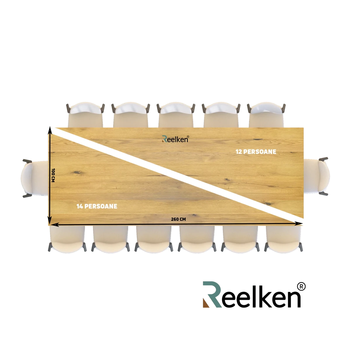 Blat de masa din stejar model rustic - 12 persoane-260x100x4cm - Reelken