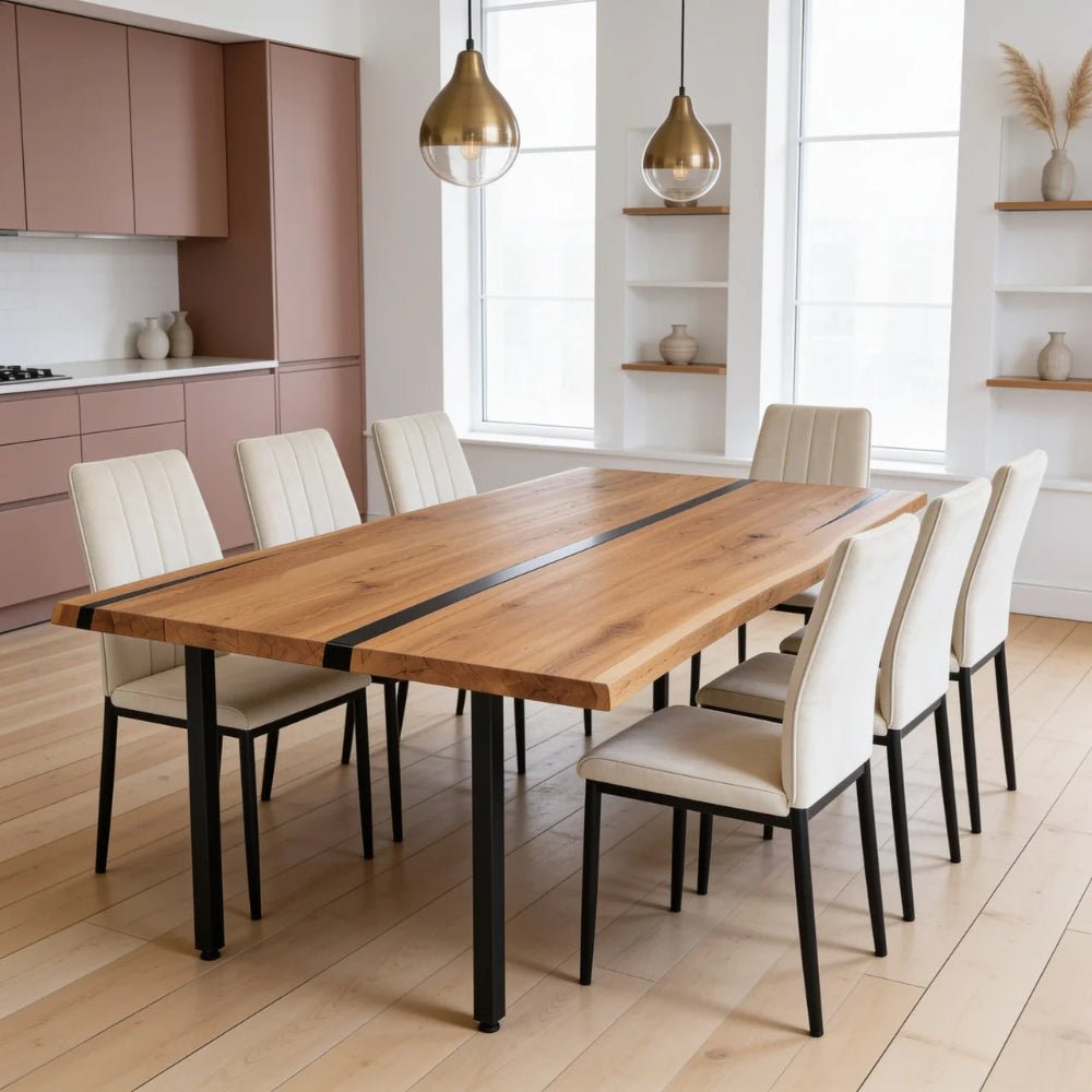 Dębowy stół rustykalny z litego drewna i żywicy Live Edge 180x85x4 cm - Reelken Polska