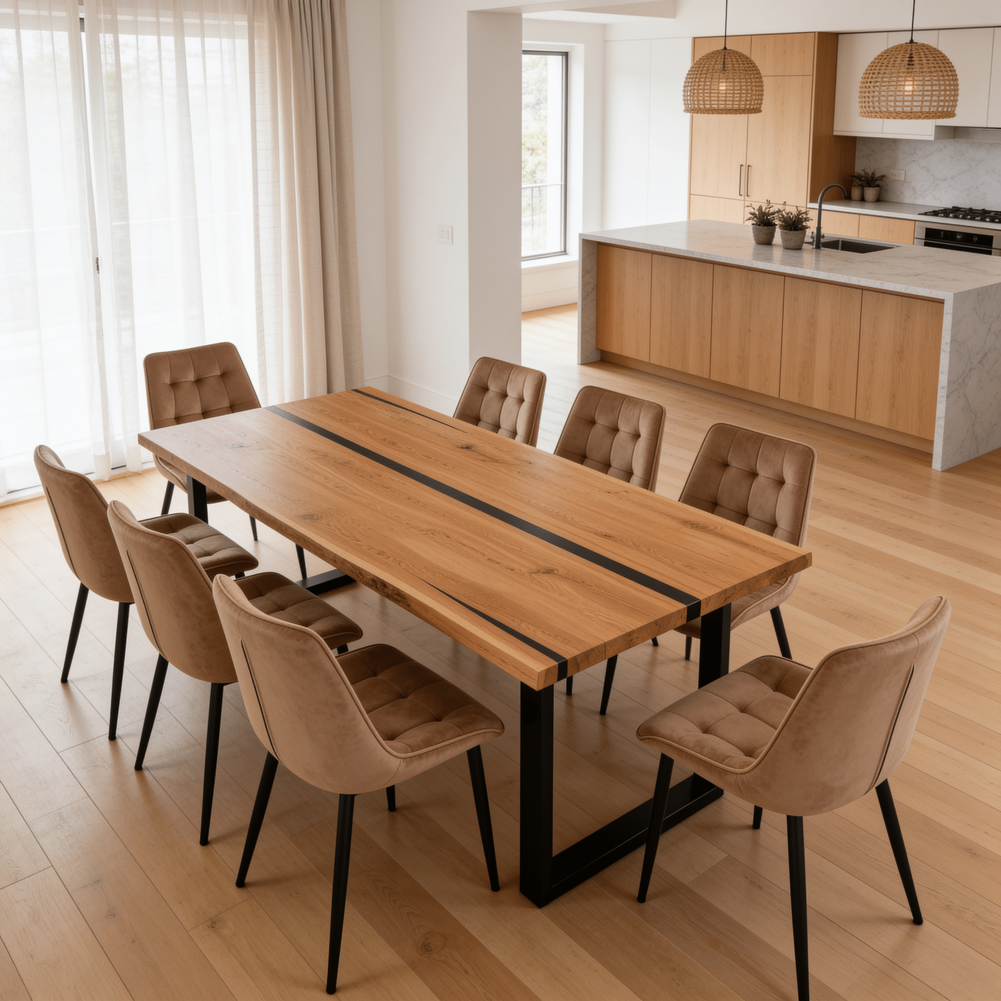 Dębowy stół rustykalny z litego drewna i żywicy Live Edge 200x100x4 cm - Reelken Polska