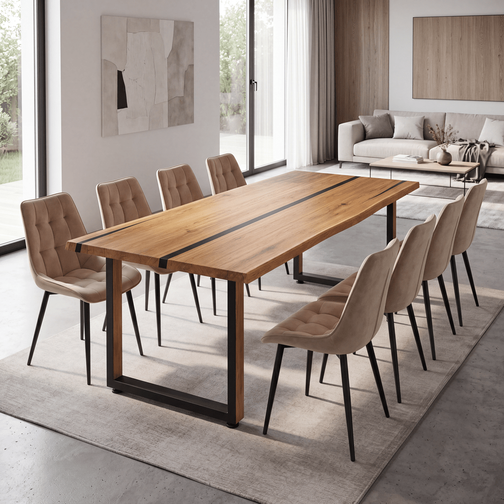 Dębowy stół rustykalny z litego drewna i żywicy Live Edge 200x100x4 cm - Reelken Polska