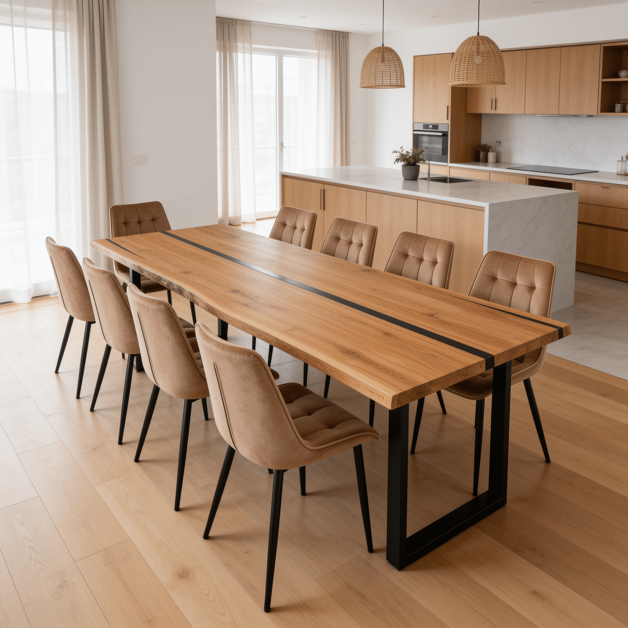 Dębowy stół rustykalny z litego drewna i żywicy Live Edge 200x100x4 cm - Reelken Polska