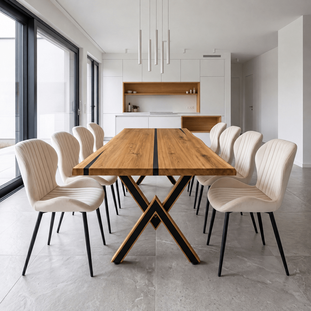 Dębowy stół rustykalny z litego drewna i żywicy Live Edge 200x100x4 cm - Reelken Polska