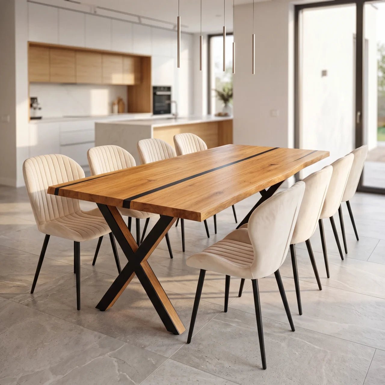 Dębowy stół rustykalny z litego drewna i żywicy Live Edge 200x100x4 cm - Reelken Polska