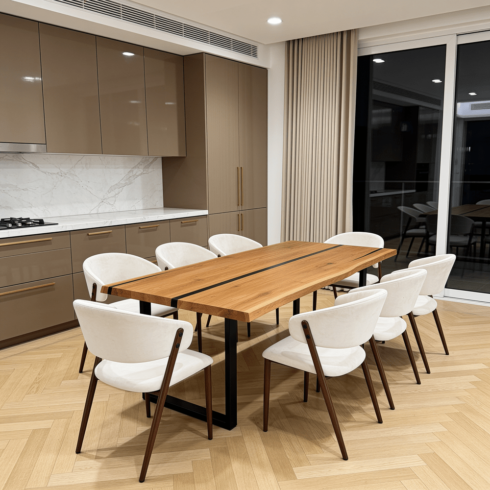 Dębowy stół rustykalny z litego drewna i żywicy Live Edge 200x100x4 cm - Reelken Polska