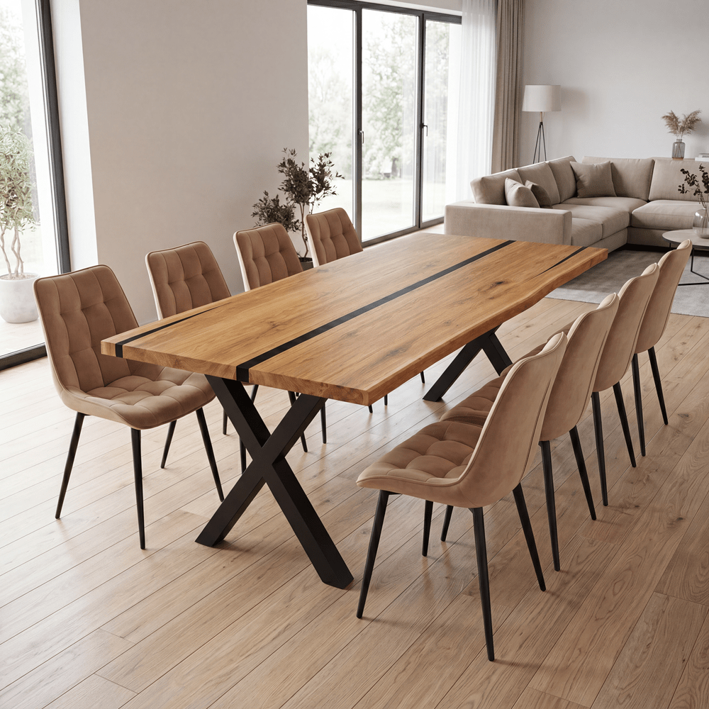 Dębowy stół rustykalny z litego drewna i żywicy Live Edge 200x100x4 cm - Reelken Polska