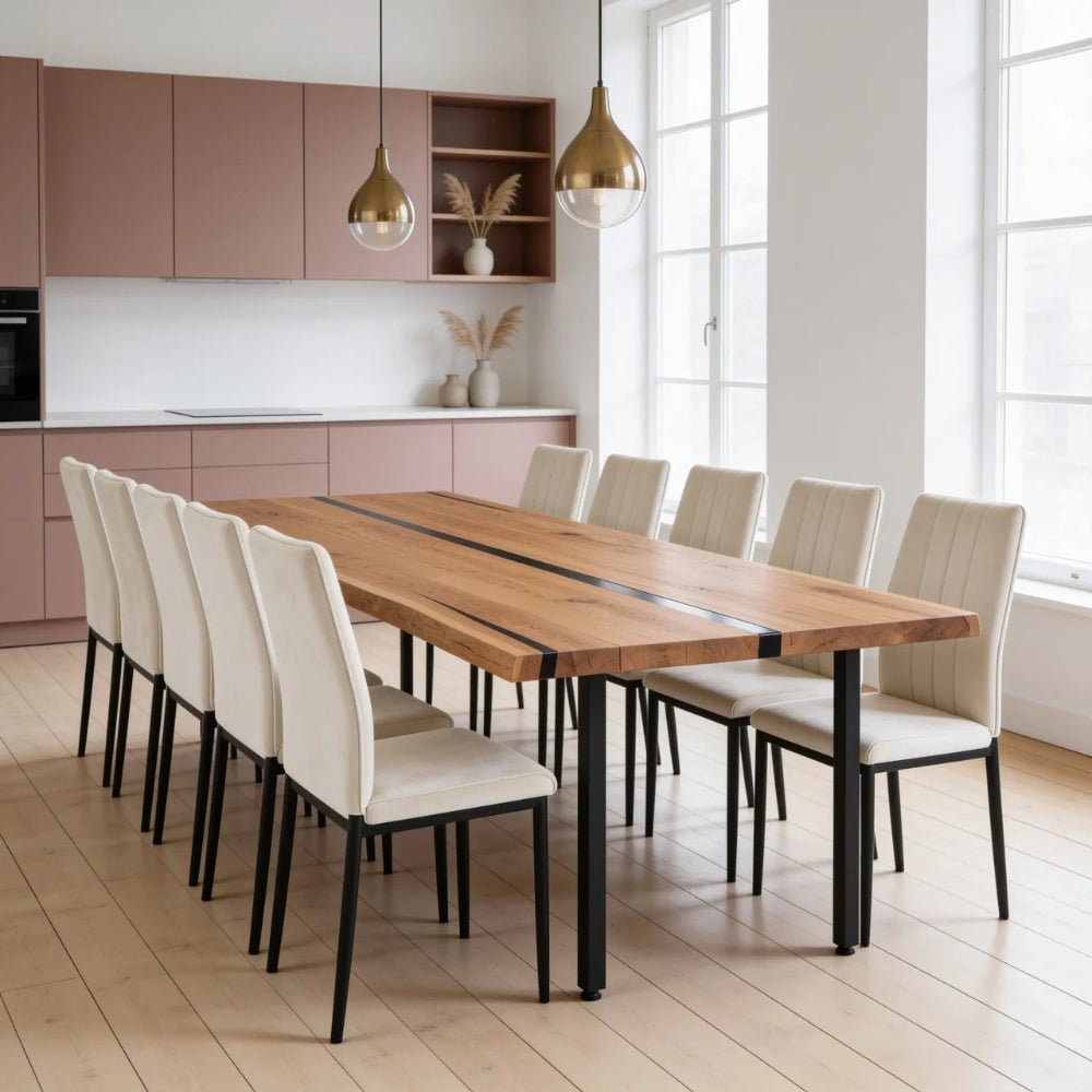 Dębowy stół rustykalny z litego drewna i żywicy Live Edge 240x100x4 cm - Reelken Polska