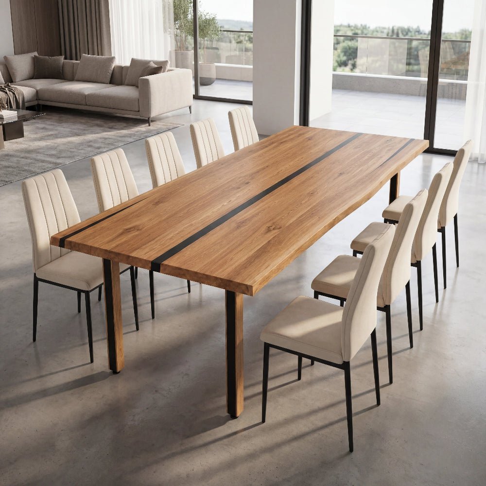 Dębowy stół rustykalny z litego drewna i żywicy Live Edge 240x100x4 cm - Reelken Polska