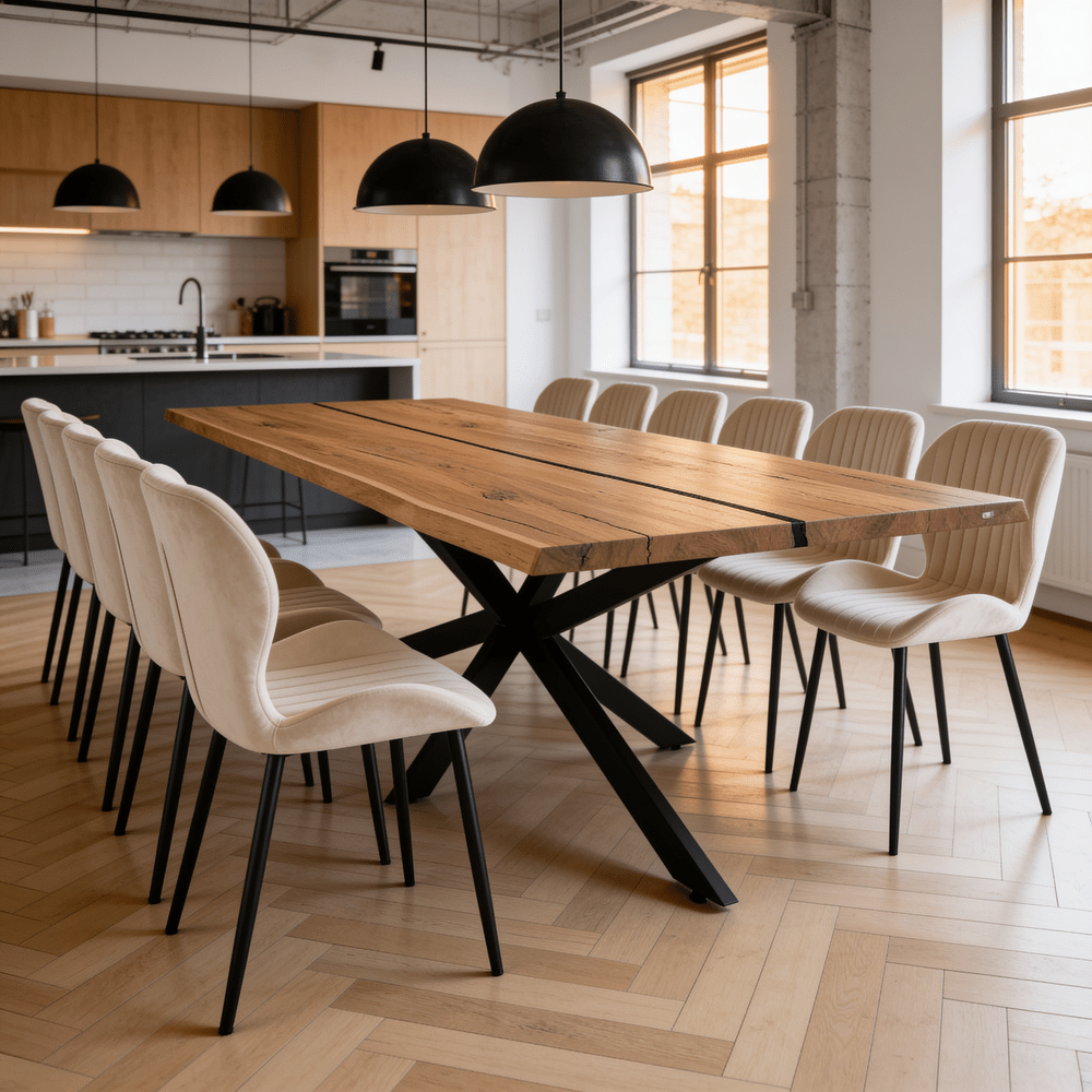 Dębowy stół rustykalny z litego drewna i żywicy Live Edge 260x100x4 cm - Reelken Polska