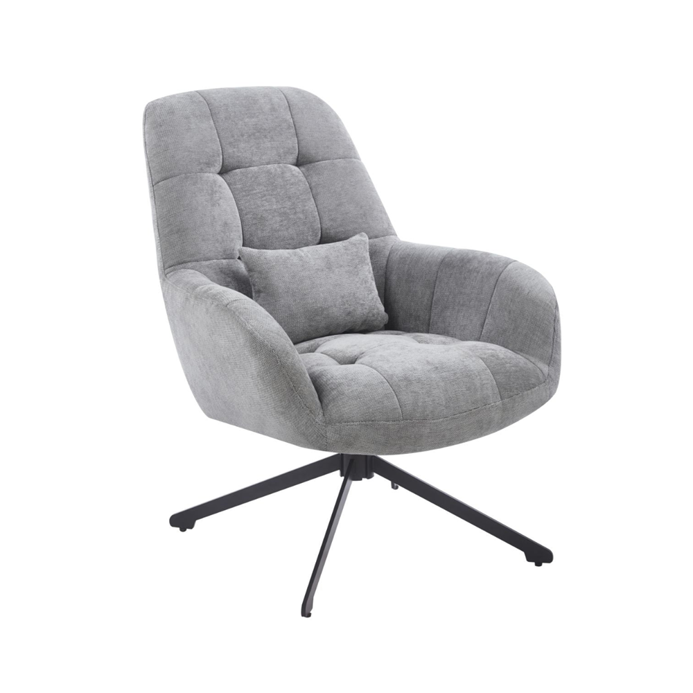 Fotel obrotowy 360° Holms 71x95 cm – Szary, czarny metalowy stelaż