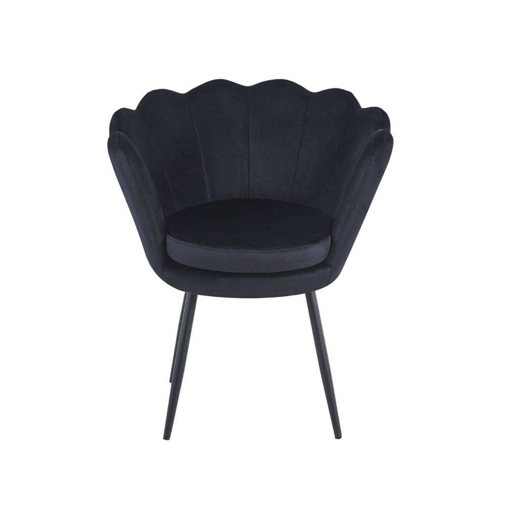 Fotel kubełkowy muszelka Malmo 78x78 cm – Czarny welur, czarne nogi