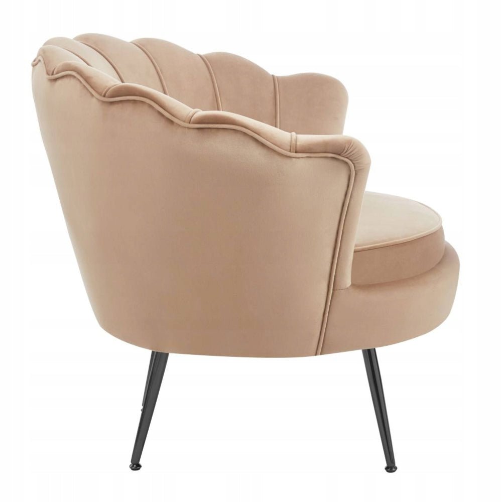 Fotel kubełkowy muszelka Malmo 78x78 cm – Welur cappuccino, czarne nogi - Reelken Polska