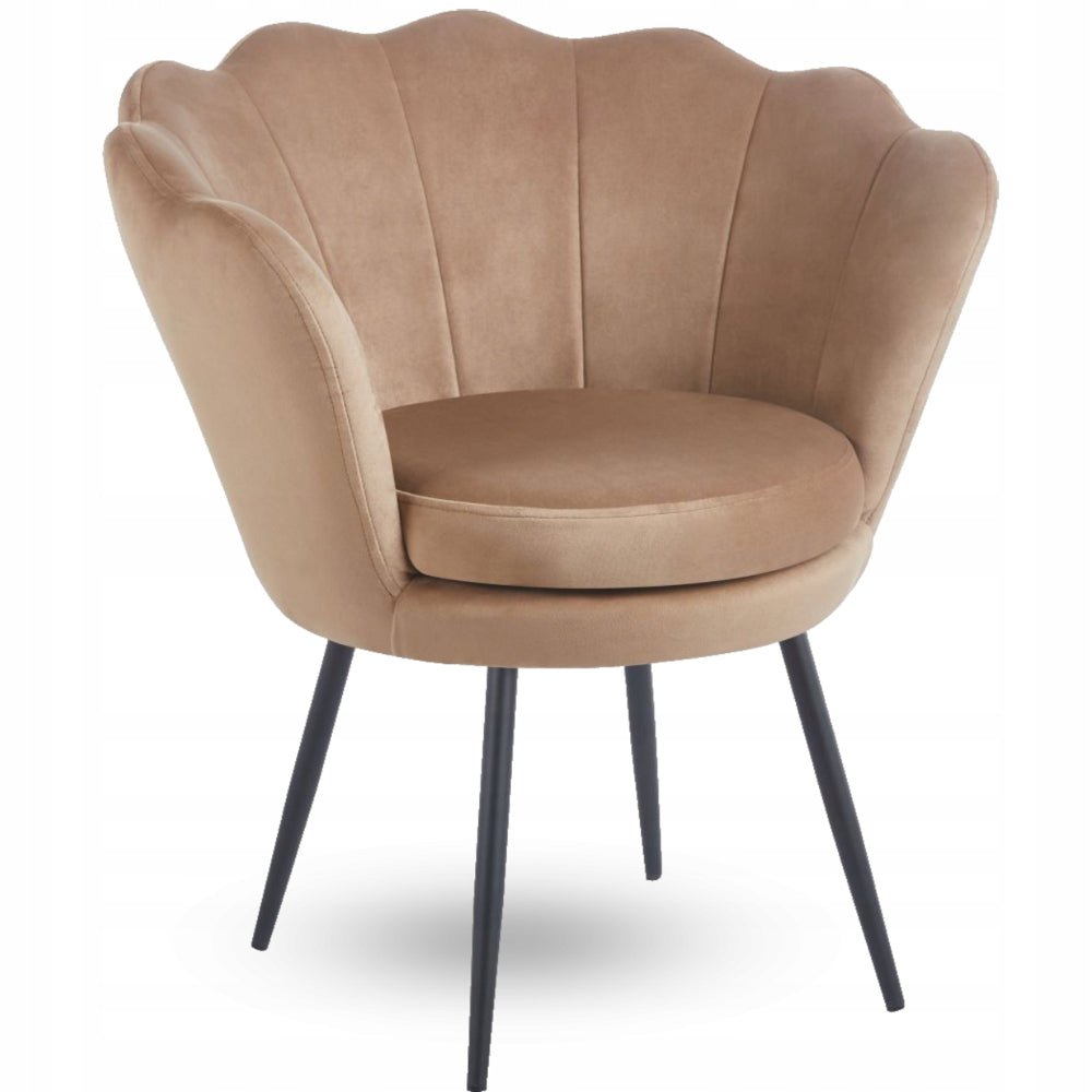 Fotel muszelka welurowy Glamour 78x78 cm – Cappuccino, czarne metalowe nogi - Reelken Polska