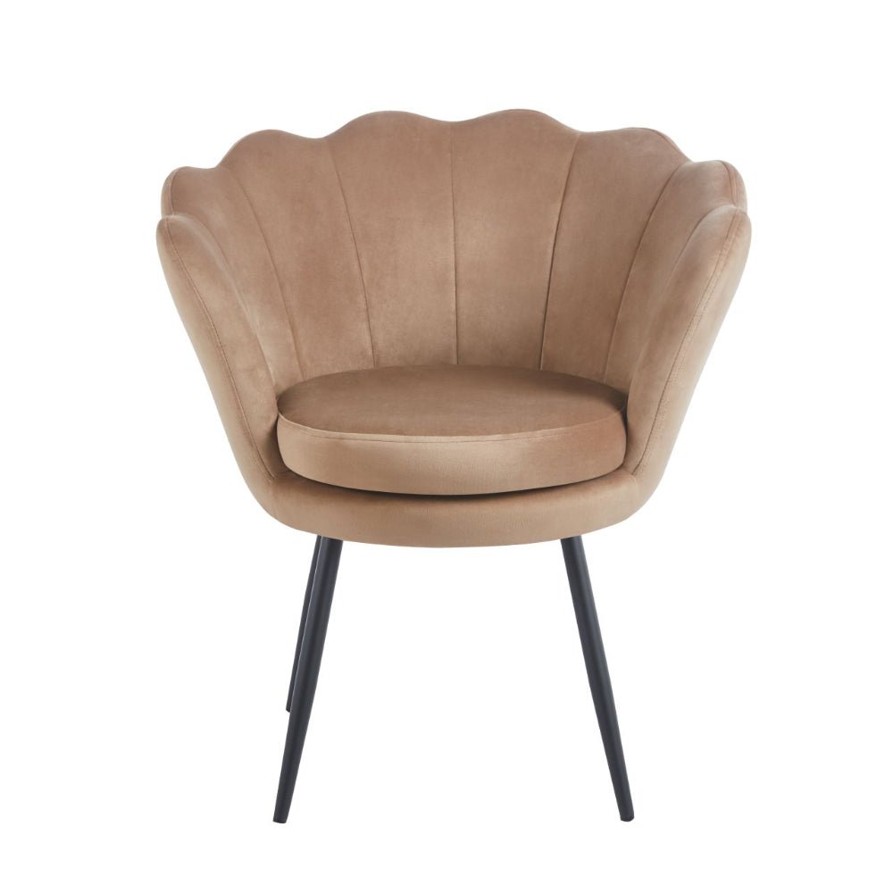 Fotel muszelka welurowy Glamour 78x78 cm – Cappuccino, czarne metalowe nogi - Reelken Polska