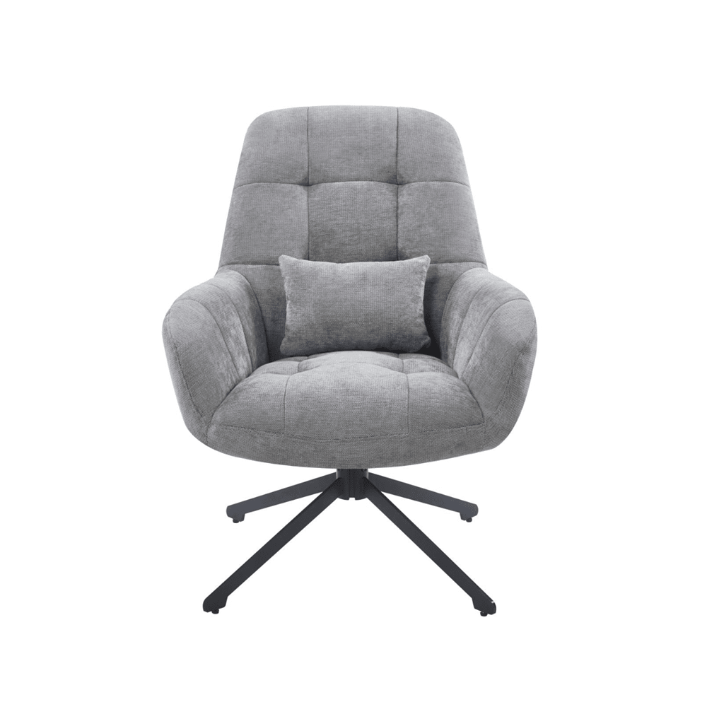 Fotoliu rotativ 360°, tapiterie textila gri, structura metalica neagra, cu perna, 71x95 cm - Reelken