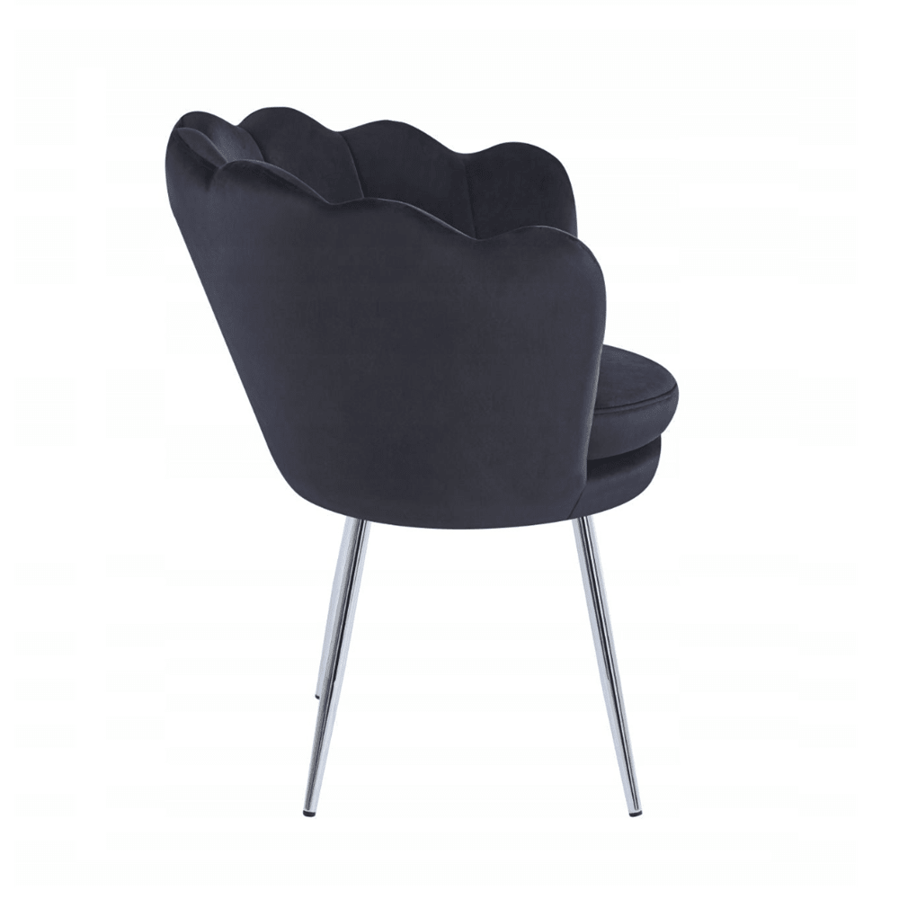 Fotoliu tapitat din catifea neagra, stil glamour modern, picioare metalice crom argintiu - Reelken