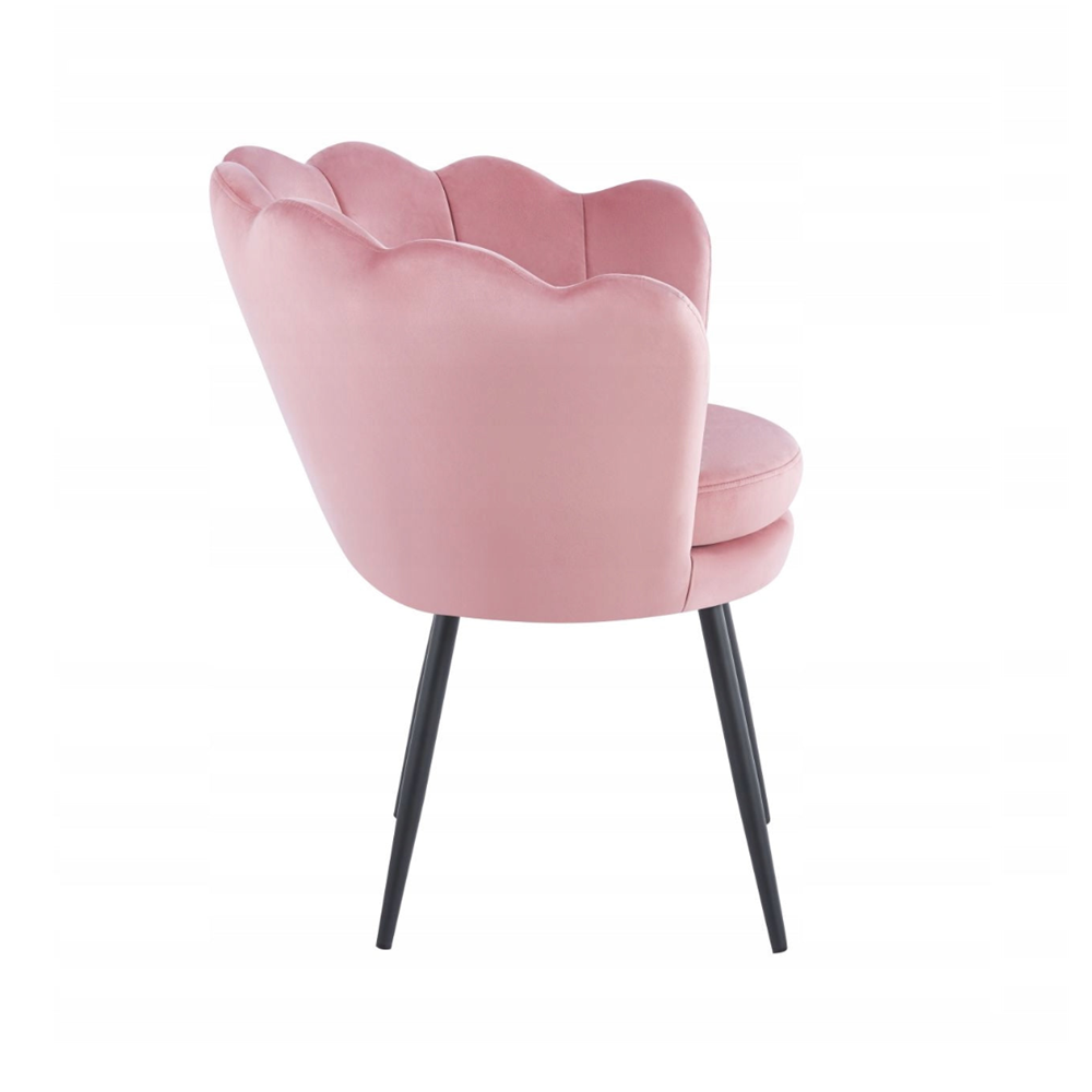 Fotel kubełkowy muszelka Malmo 78x78 cm – Różowy welur, czarne nogi