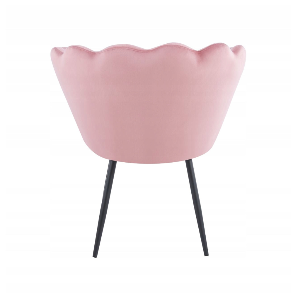 Fotel kubełkowy muszelka Malmo 78x78 cm – Różowy welur, czarne nogi