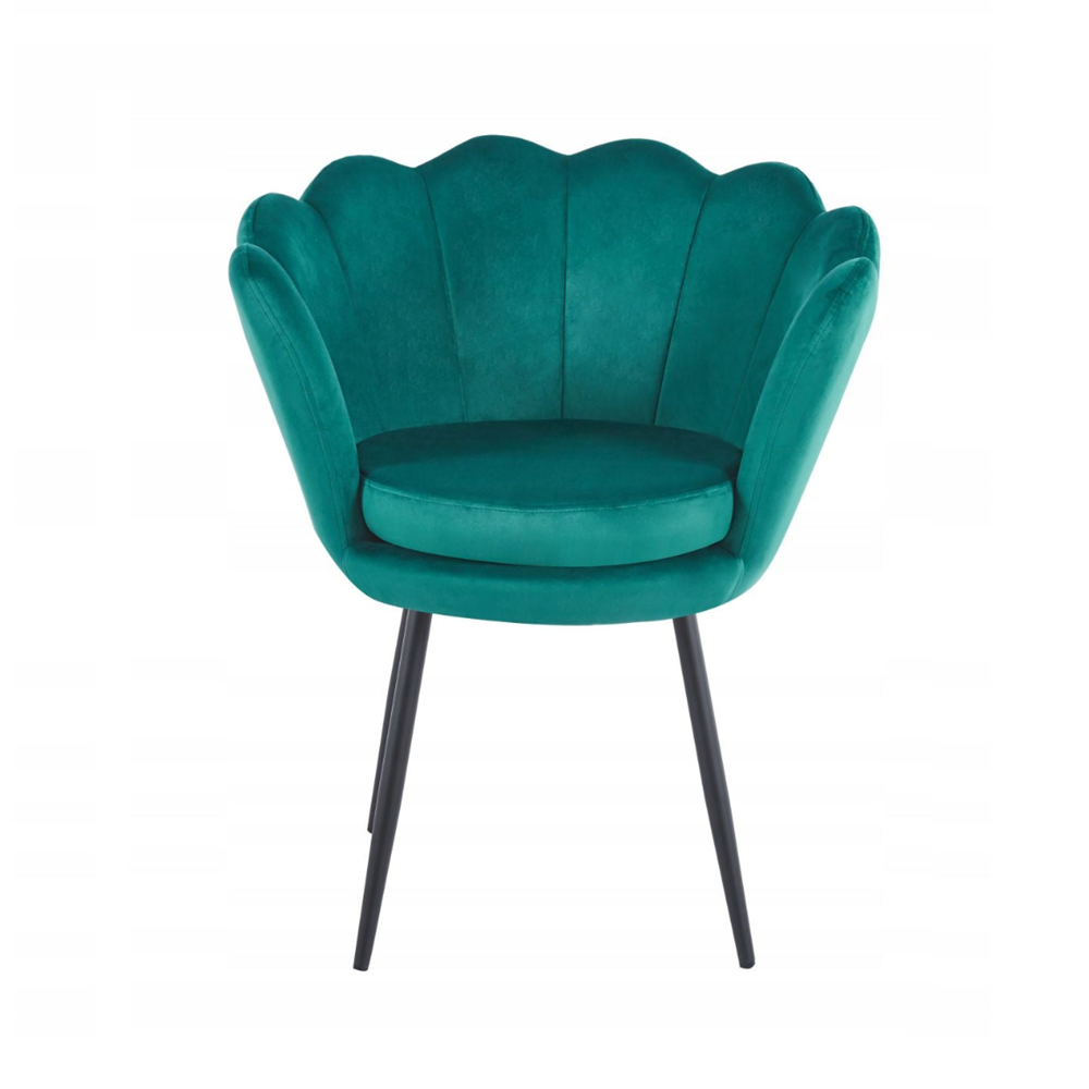 Fotel kubełkowy muszelka Malmo 78x78 cm – Zielony welur, czarne nogi