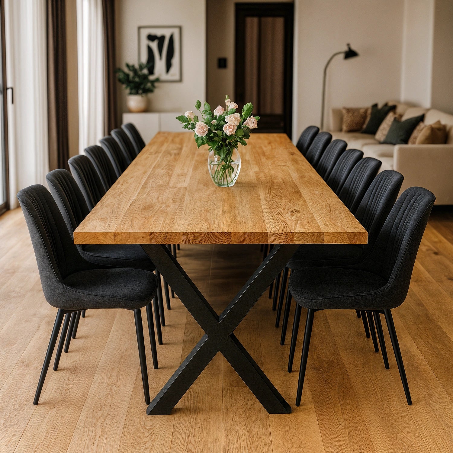 Stół drewniany z litego dębu 280×100 cm – Klasyczny stół do jadalni dla 14 osób | Reelken