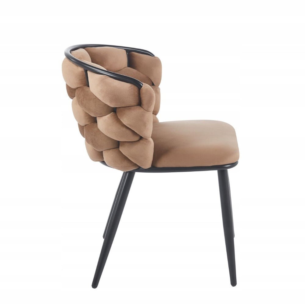 Krzesło plecione welurowe Riviera 57x78 cm – Cappuccino, czarne metalowe nogi - Reelken Polska