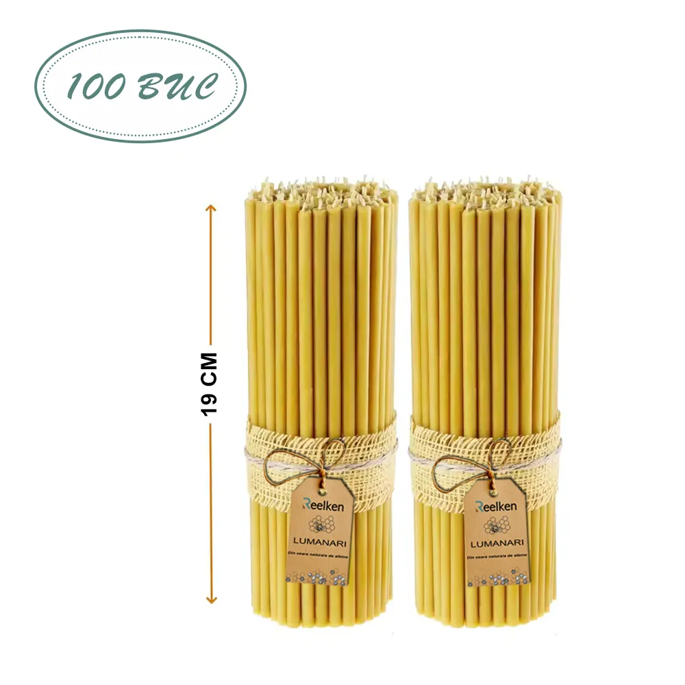 Świece sakralne z naturalnego wosku – 190×7 mm | Około 400 szt.