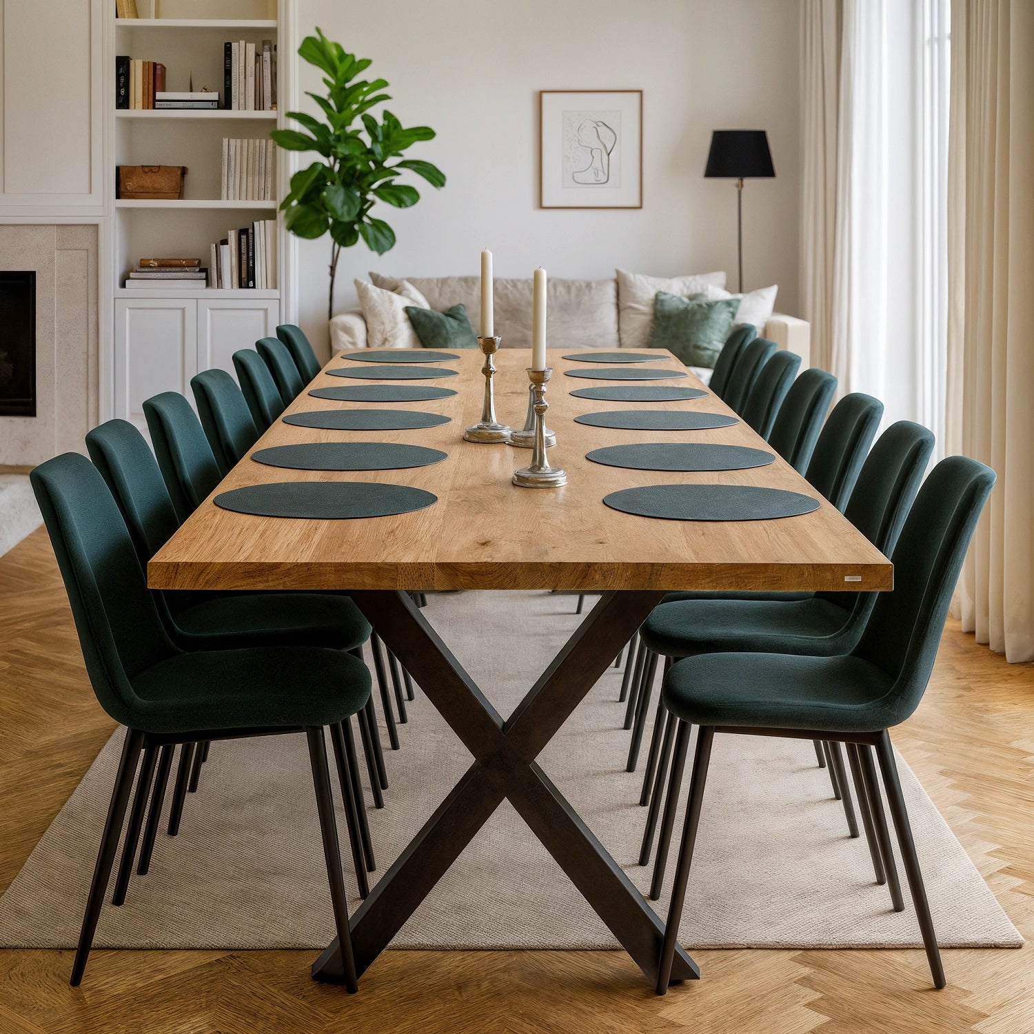 Stół drewniany z litego dębu 280×100 cm – Klasyczny stół do jadalni dla 14 osób | Reelken